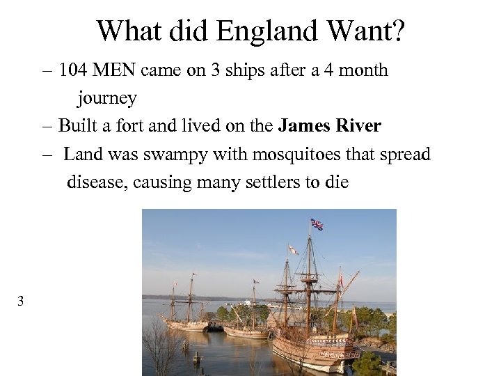 What did England Want? – 104 MEN came on 3 ships after a 4