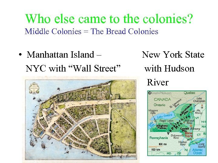 Who else came to the colonies? Middle Colonies = The Bread Colonies • Manhattan