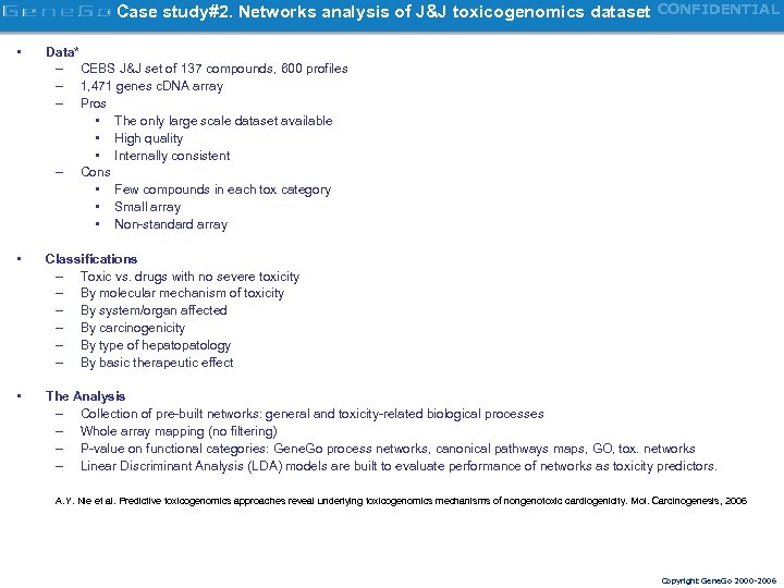 Case study#2. Networks analysis of J&J toxicogenomics dataset CONFIDENTIAL • Data* – CEBS J&J