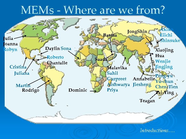 MEMs - Where are we from? Julia Joanna Robyn Cristina Juliana Martin Rodrigo Basma