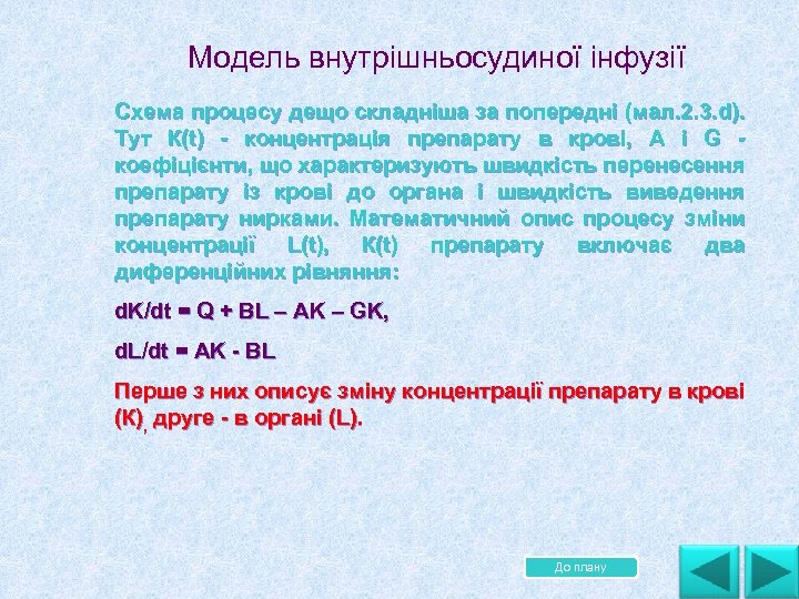 Модель внутрішньосудиної інфузії Схема процесу дещо складніша за попередні (мал. 2. 3. d). Тут