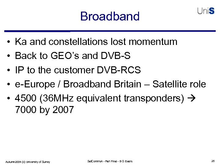 Broadband • • • Ka and constellations lost momentum Back to GEO’s and DVB-S