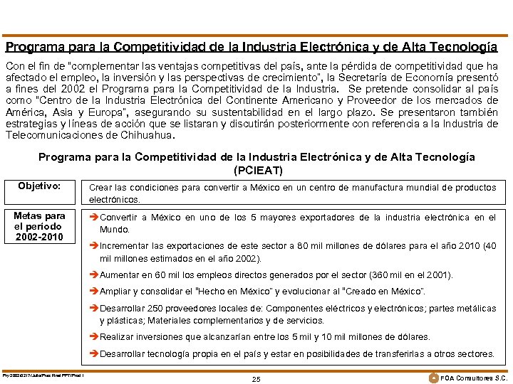 Programa para la Competitividad de la Industria Electrónica y de Alta Tecnología Con el