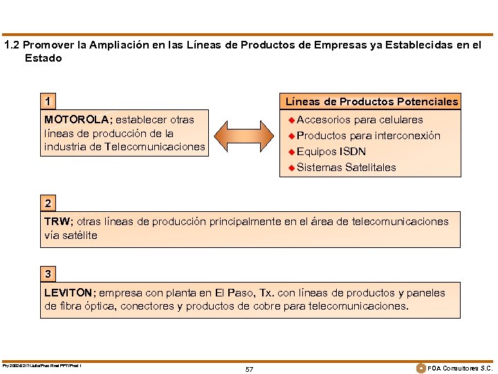 1. 2 Promover la Ampliación en las Líneas de Productos de Empresas ya Establecidas