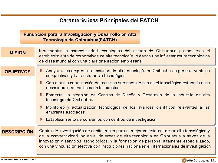 Características Principales del FATCH Fundación para la Investigación y Desarrollo en Alta Tecnología de