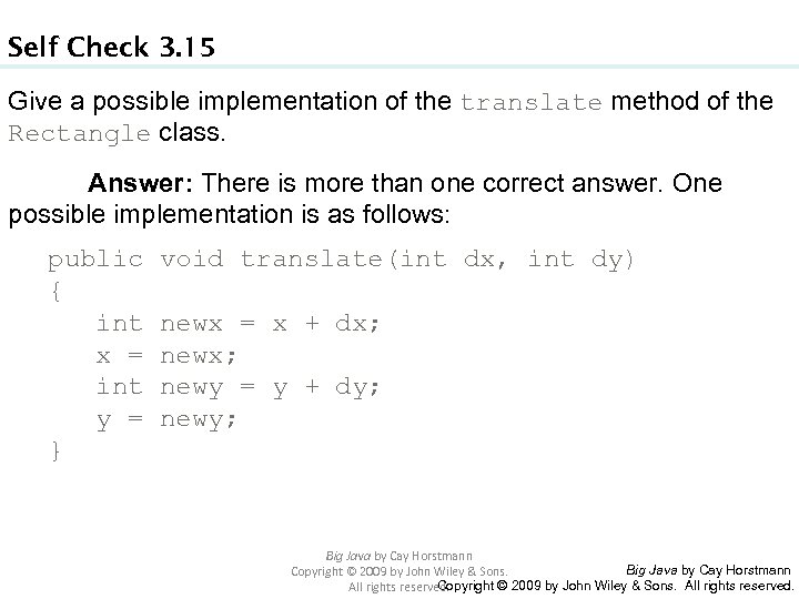 Self Check 3. 15 Give a possible implementation of the translate method of the