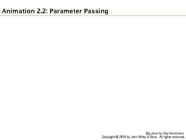 Animation 2. 2: Parameter Passing Big Java by Cay Horstmann Copyright © 2009 by