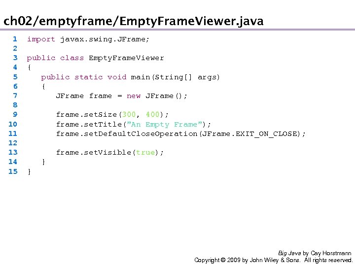 ch 02/emptyframe/Empty. Frame. Viewer. java 1 2 3 4 5 6 7 8 9
