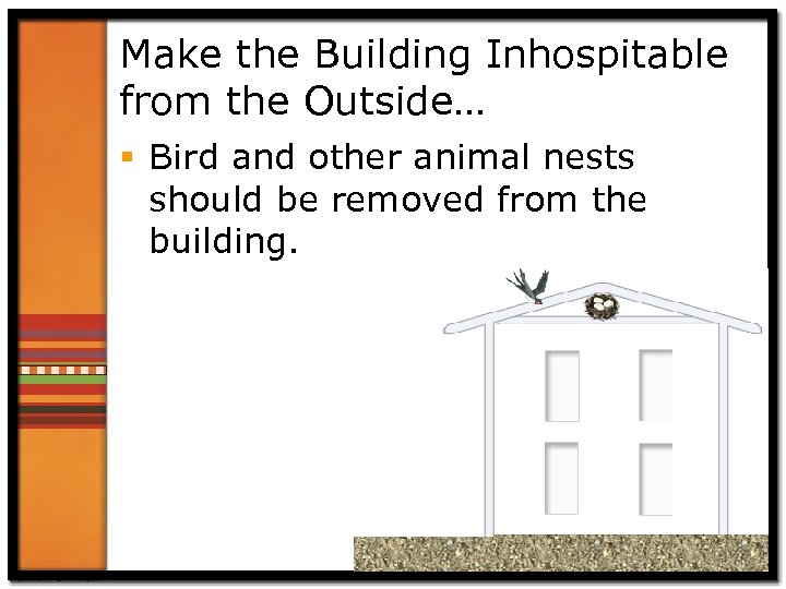 Make the Building Inhospitable from the Outside… § Bird and other animal nests should