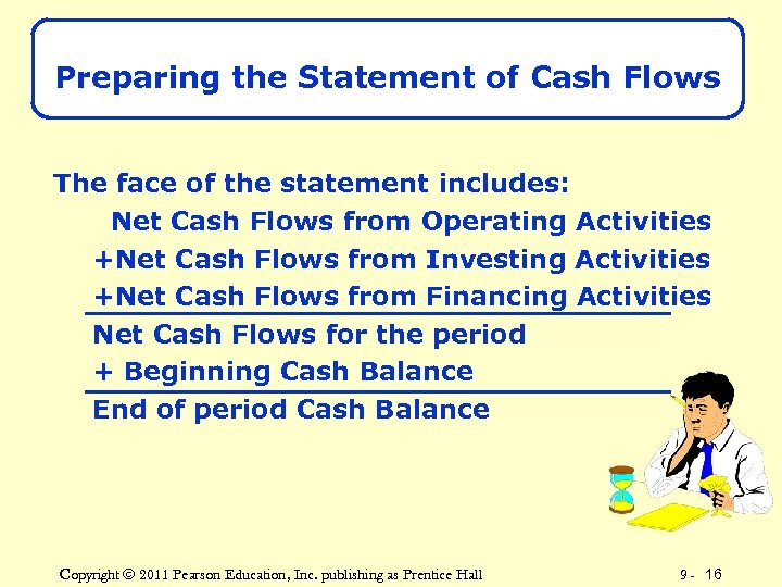 Preparing the Statement of Cash Flows The face of the statement includes: Net Cash
