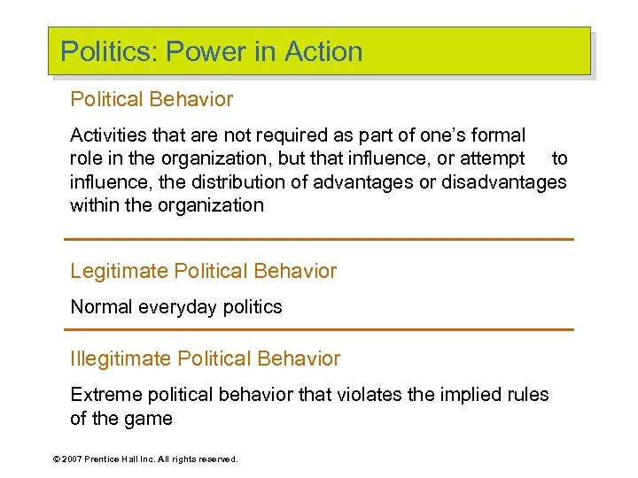 Politics: Power in Action Political Behavior Activities that are not required as part of