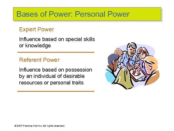 Bases of Power: Personal Power Expert Power Influence based on special skills or knowledge