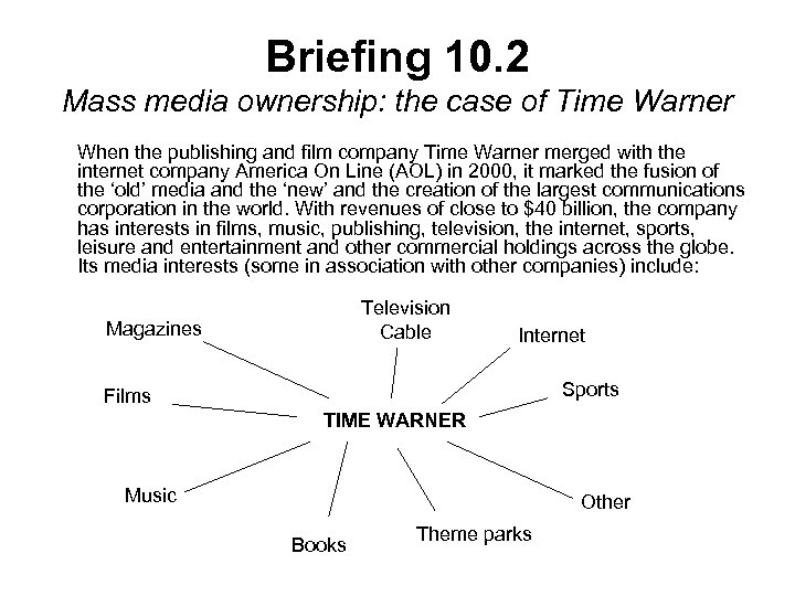 Briefing 10. 2 Mass media ownership: the case of Time Warner When the publishing