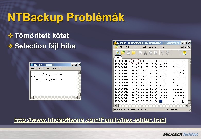 NTBackup Problémák v Tömörített kötet v Selection fájl hiba http: //www. hhdsoftware. com/Family/hex-editor. html