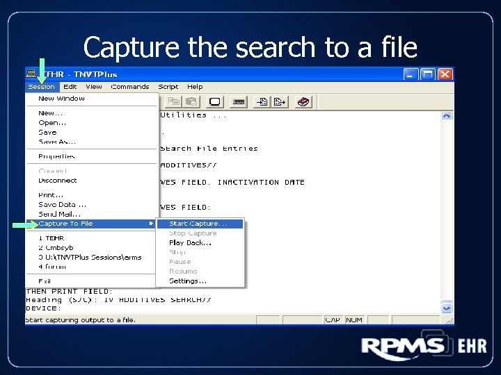 Capture the search to a file 