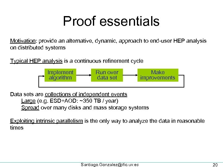 Proof essentials Motivation: provide an alternative, dynamic, approach to end-user HEP analysis on distributed