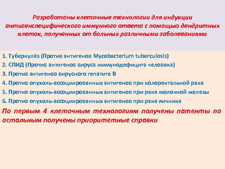 Разработаны клеточные технологии для индукции антигенспецифического иммунного ответа с помощью дендритных клеток, полученных от