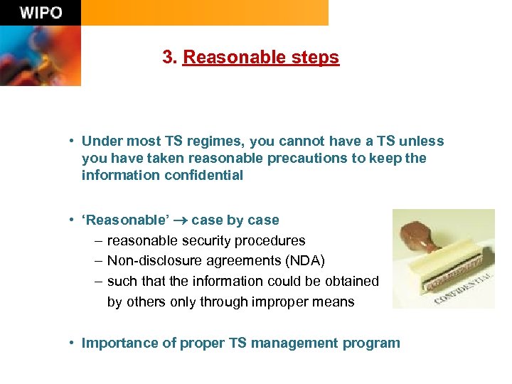 3. Reasonable steps • Under most TS regimes, you cannot have a TS unless