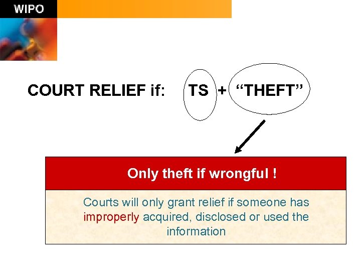 COURT RELIEF if: TS + “THEFT” Only theft if wrongful ! Courts will only