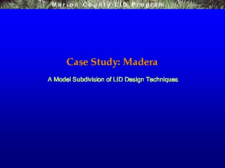 Marion County LID Program Case Study: Madera A Model Subdivision of LID Design Techniques