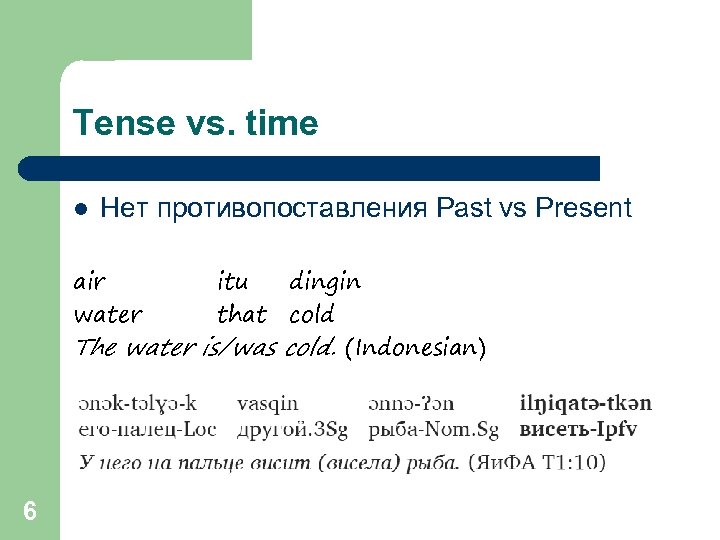 Tense vs. time l Нет противопоставления Past vs Present air water itu dingin that