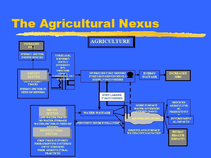 The Agricultural Nexus AGRICULTURE INCREASED GHG ENERGY SECTOR INEFFICIENCIES ENERGY SECTOR LOW ENERGY PRICES