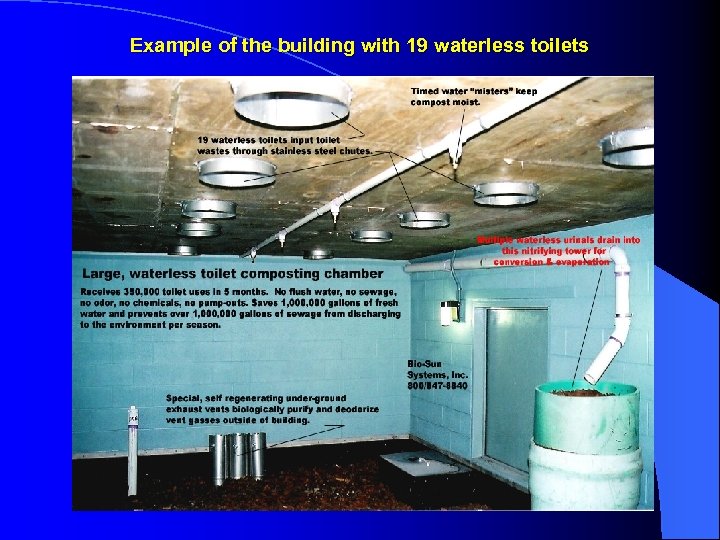 Example of the building with 19 waterless toilets 