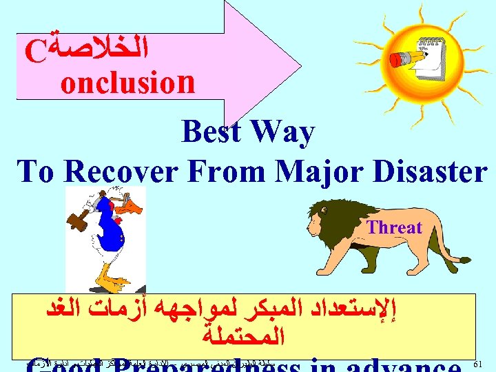  ﺍﻟﺨﻼﺻﺔ C onclusion Best Way To Recover From Major Disaster Threat ﺇﻹﺳﺘﻌﺪﺍﺩ ﺍﻟﻤﺒﻜﺮ