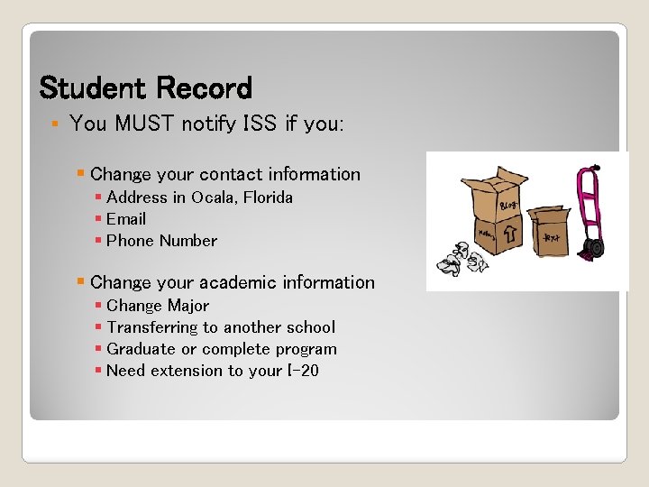 Student Record § You MUST notify ISS if you: § Change your contact information