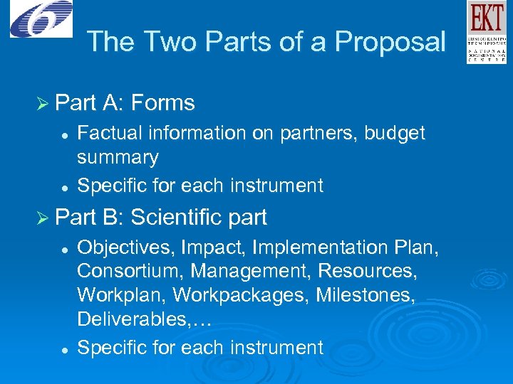 The Two Parts of a Proposal Ø Part A: Forms l l Factual information