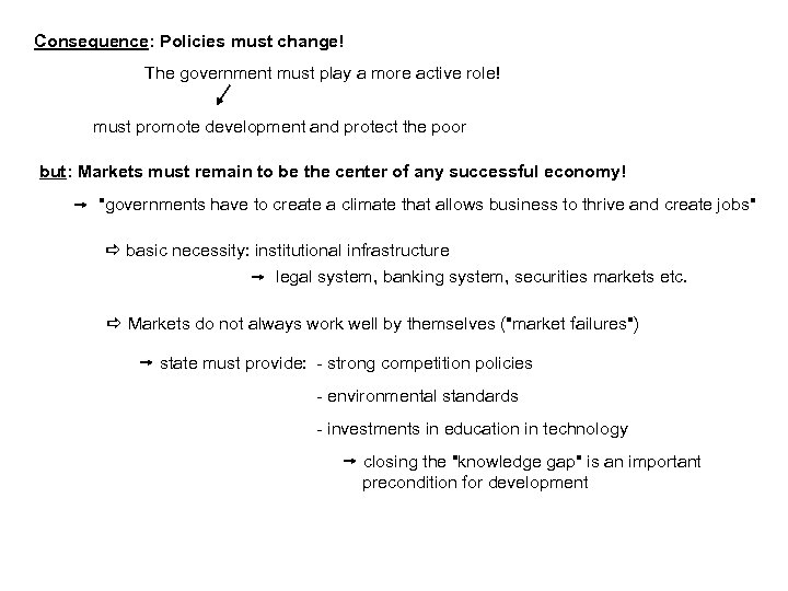 Consequence: Policies must change! The government must play a more active role! must promote