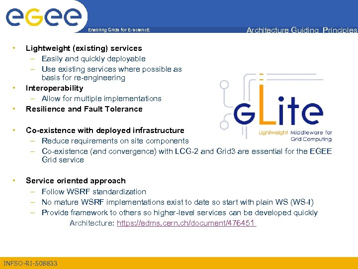 Enabling Grids for E-scienc. E • • • Architecture Guiding Principles Lightweight (existing) services