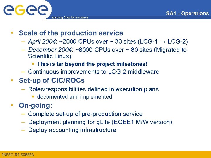 Enabling Grids for E-scienc. E SA 1 - Operations • Scale of the production