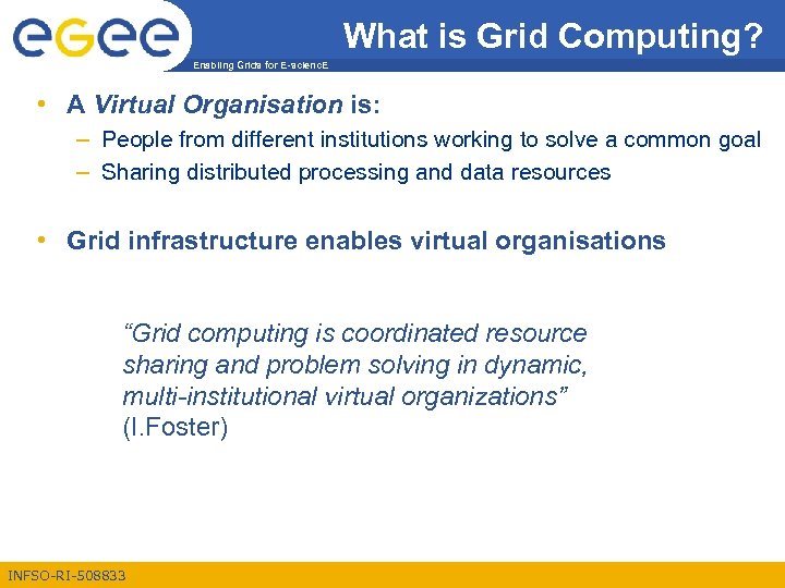 What is Grid Computing? Enabling Grids for E-scienc. E • A Virtual Organisation is: