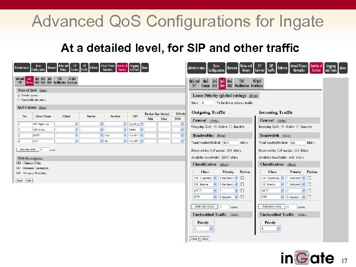 Advanced Qo. S Configurations for Ingate At a detailed level, for SIP and other