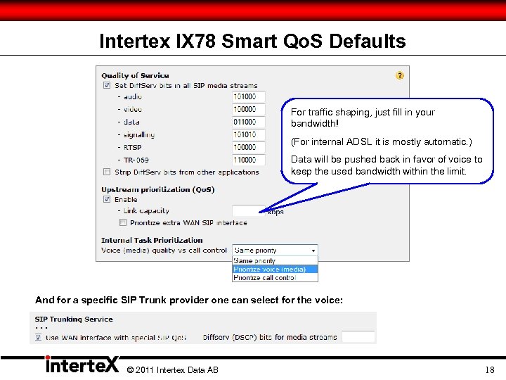 Intertex IX 78 Smart Qo. S Defaults For traffic shaping, just fill in your