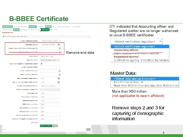 B-BBEE Certificate DTI indicated that Accounting officer and Registered auditor are no longer authorised