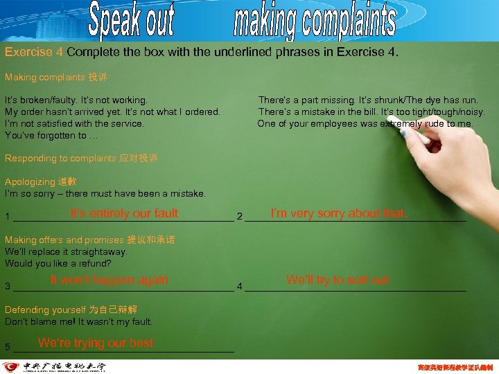 Exercise 4 Complete the box with the underlined phrases in Exercise 4. Making complaints