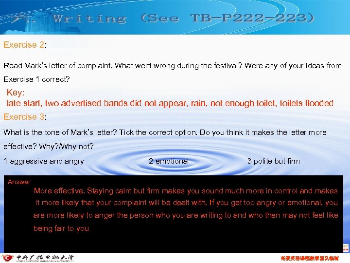 Exercise 2: Read Mark’s letter of complaint. What went wrong during the festival? Were