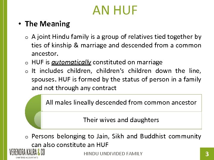 AN HUF • The Meaning o o o A joint Hindu family is a