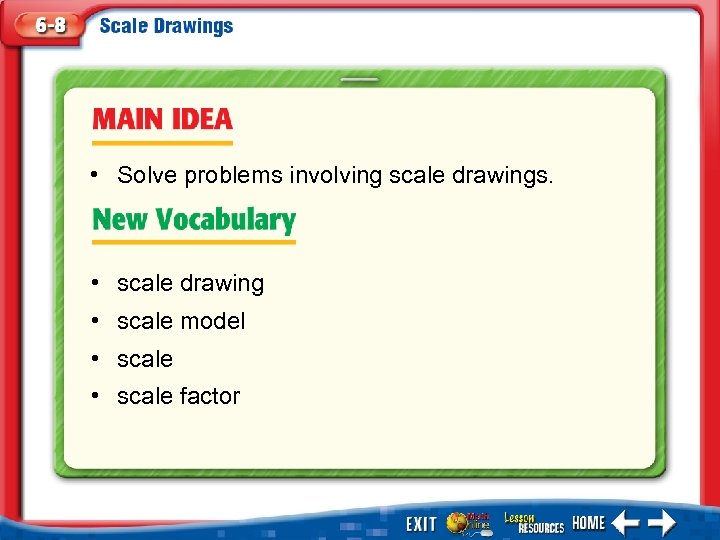  • Solve problems involving scale drawings. • scale drawing • scale model •