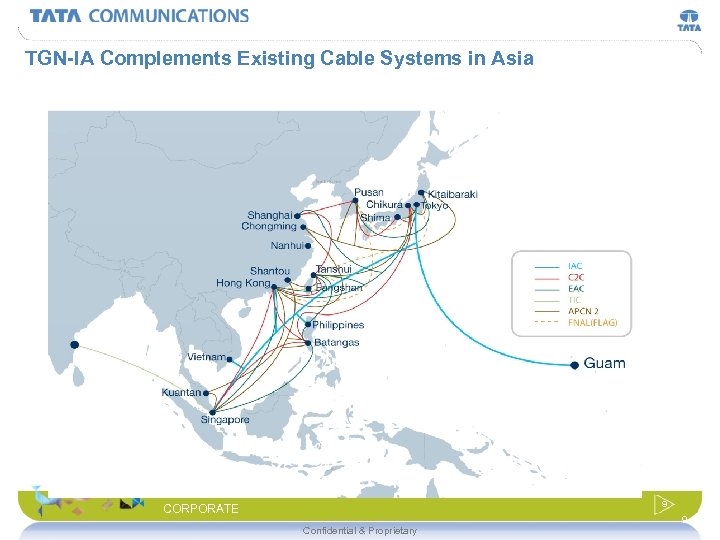 TGN-IA Complements Existing Cable Systems in Asia 9 CORPORATE Confidential & Proprietary 9 