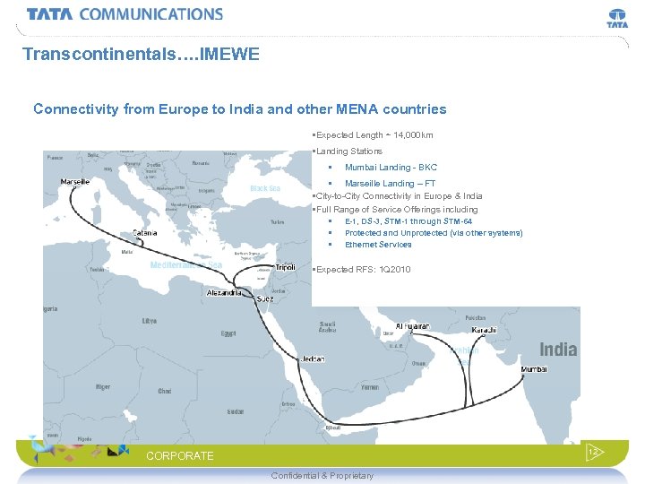 Transcontinentals…. IMEWE Connectivity from Europe to India and other MENA countries §Expected Length ~