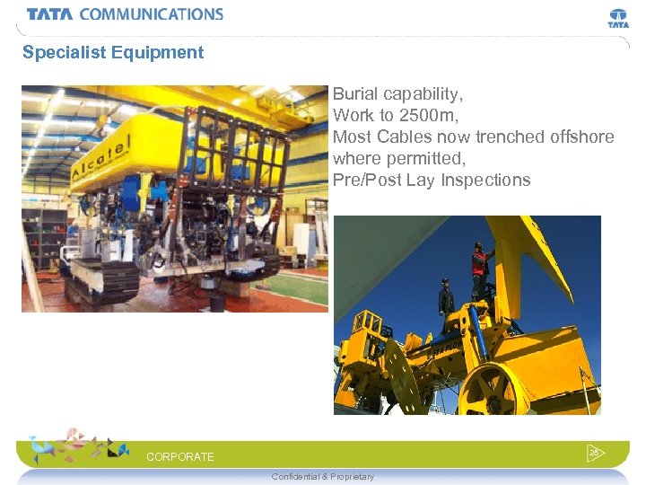 Specialist Equipment Burial capability, Work to 2500 m, Most Cables now trenched offshore where