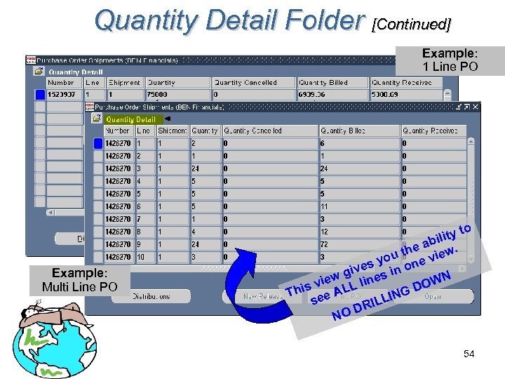 Quantity Detail Folder [Continued] Example: 1 Line PO Example: Multi Line PO o ity