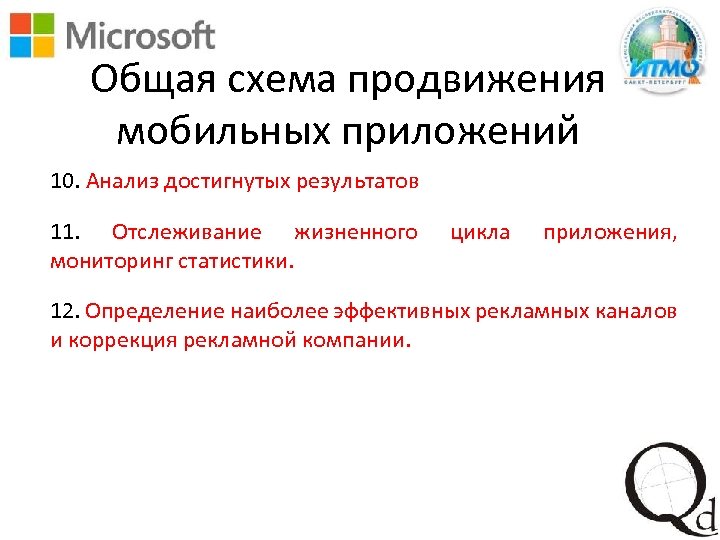 Общая схема продвижения мобильных приложений 10. Анализ достигнутых результатов 11. Отслеживание жизненного мониторинг статистики.