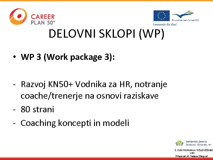 DELOVNI SKLOPI (WP) • WP 3 (Work package 3): - Razvoj KN 50+ Vodnika