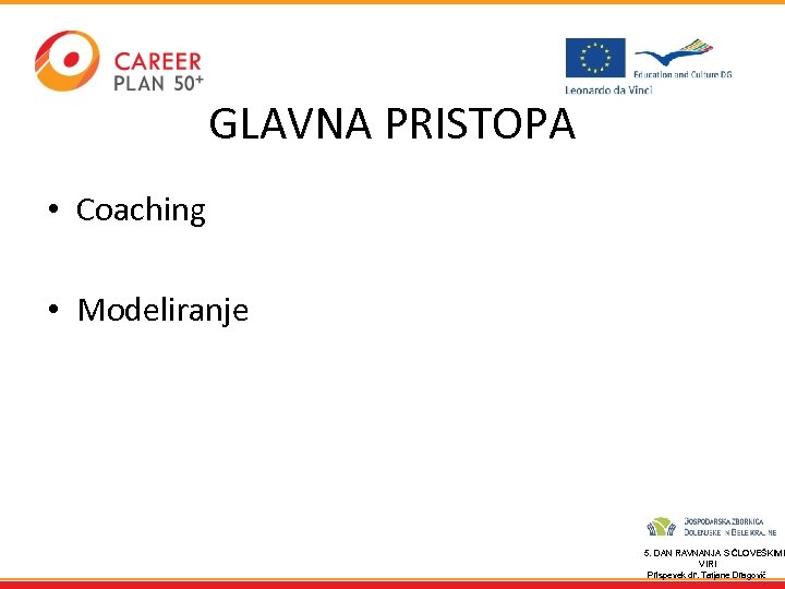 GLAVNA PRISTOPA • Coaching • Modeliranje 5. DAN RAVNANJA S ČLOVEŠKIMI VIRI Prispevek dr.