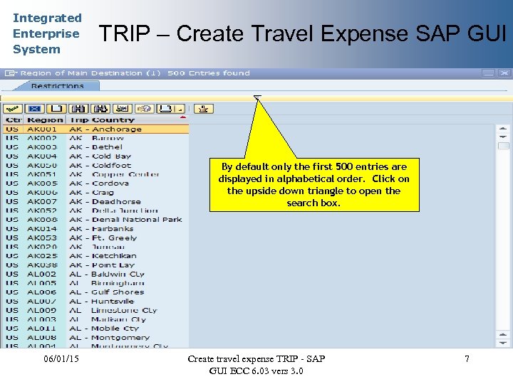 Integrated Enterprise System TRIP – Create Travel Expense SAP GUI By default only the