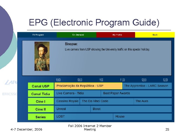 EPG (Electronic Program Guide) 4 -7 December, 2006 Fall 2006 Internet 2 Member Meeting